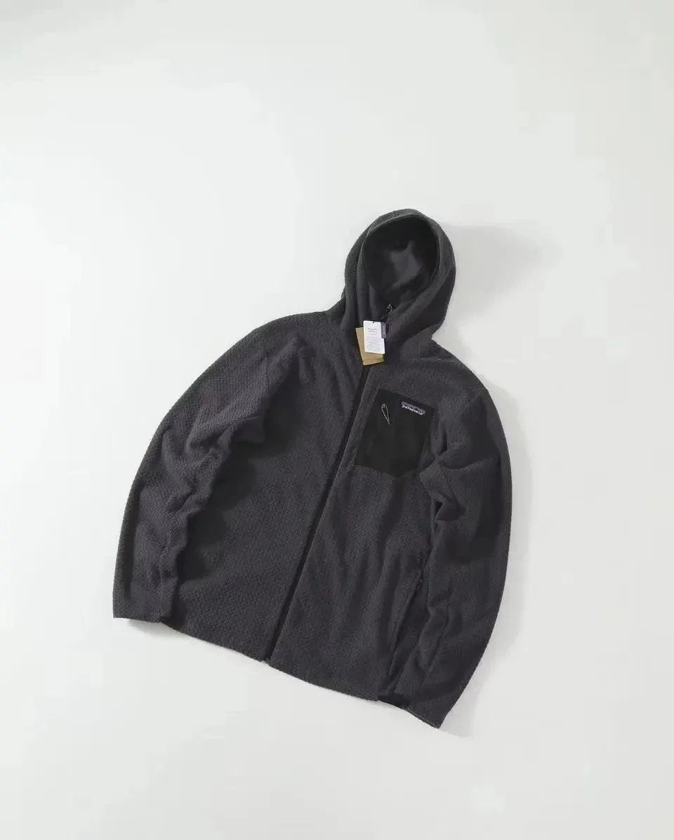 Outdoor knitted fleece hooded cardigan composite fabric for couples